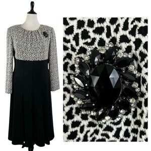 DORINDA CLARK COLE Church DRESS 12 Black Elegant Rhinestone Midi Party Formal